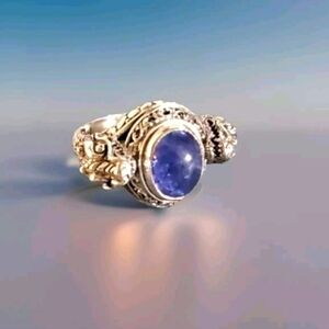 Bali Legacy Tanzanite Double Dragon Solitaire Ring In Oxidized Sterling Silver